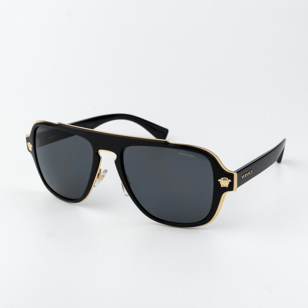 Versace Women Sunglasses Black Polarized Aviator Ve2199 100281 New Authentic